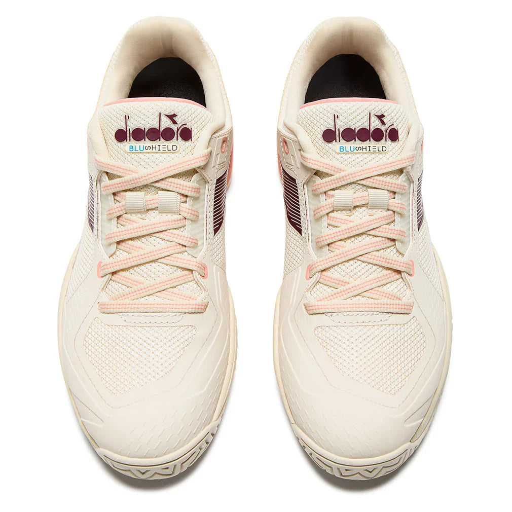 Women`s Blushield Torneo 3 AG Tennis Shoes Whisper White and Maroon Footwear Diadora