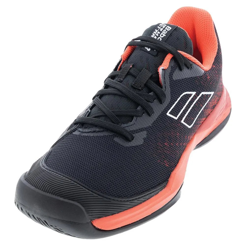 Juniors' Jet Mach 3 All Court Tennis Shoes Black and Poppy Red-Footwear-Babolat-112232-DEFAULT-L-Tennis Express