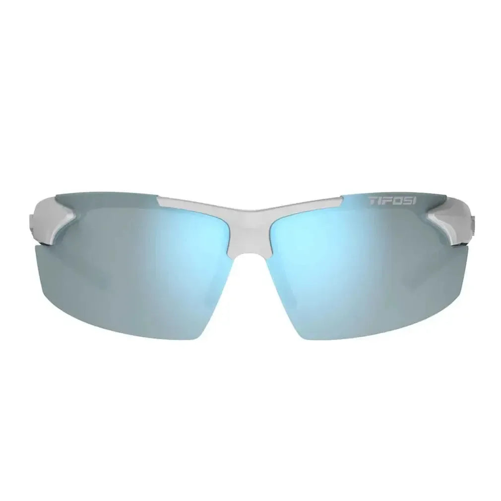 Track Sunglasses Gloss White and Black with Smoke Bright Blue Mirror Lenses