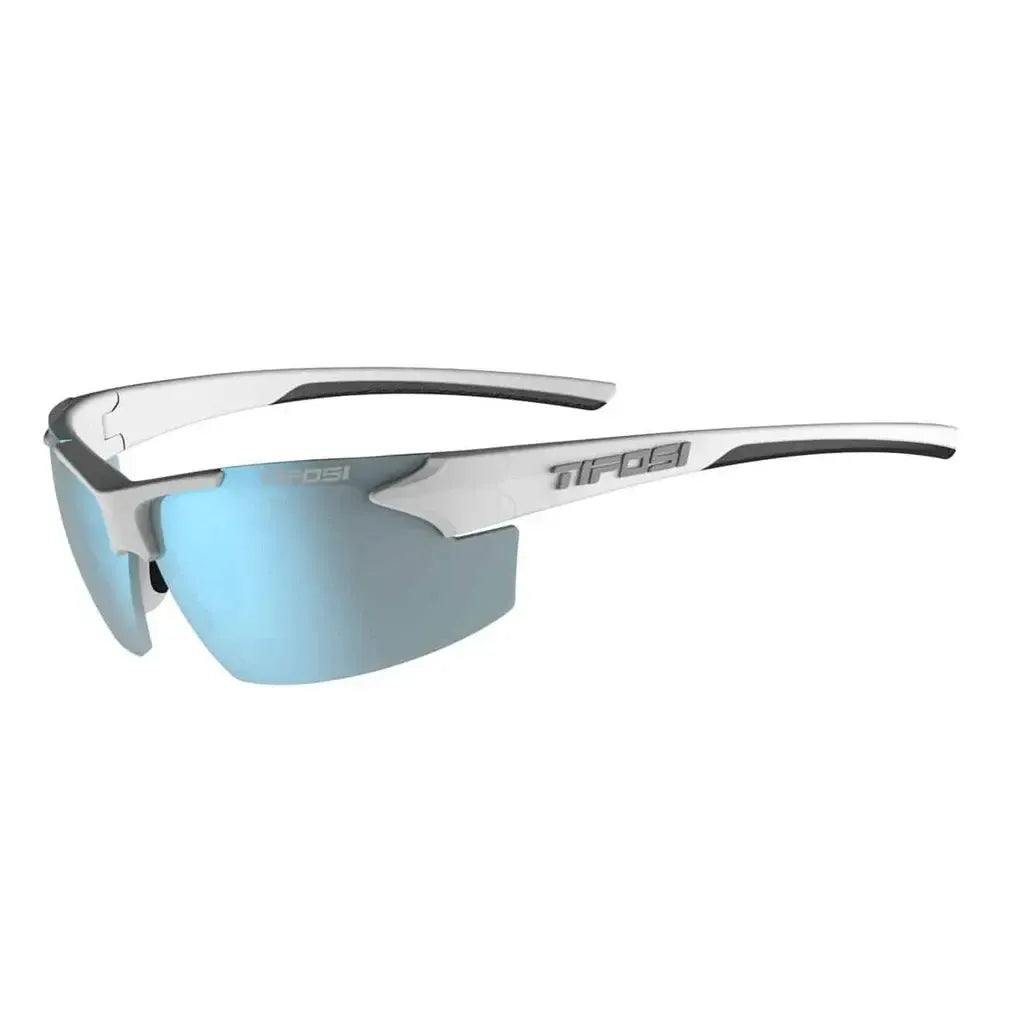 Track Sunglasses Gloss White and Black with Smoke Bright Blue Mirror Lenses
