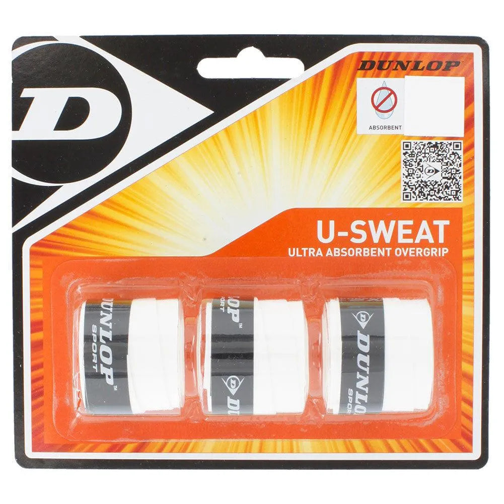 U Sweat 3 Pack Tennis Overgrip White-Accessories-Dunlop-43601-DEFAULT-L-Tennis Express