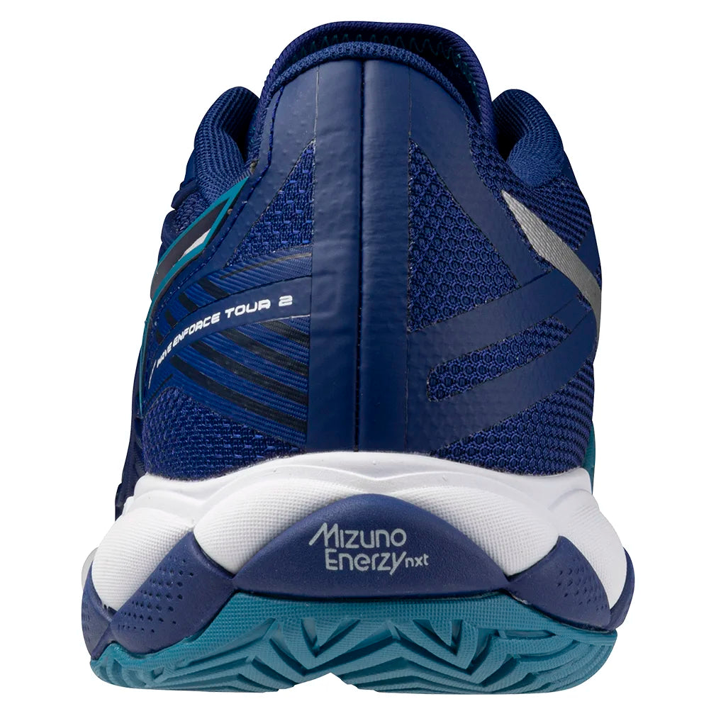 Men`s Wave Enforce Tour 2 Tennis Shoes Bellwether Blue and White Footwear Mizuno
