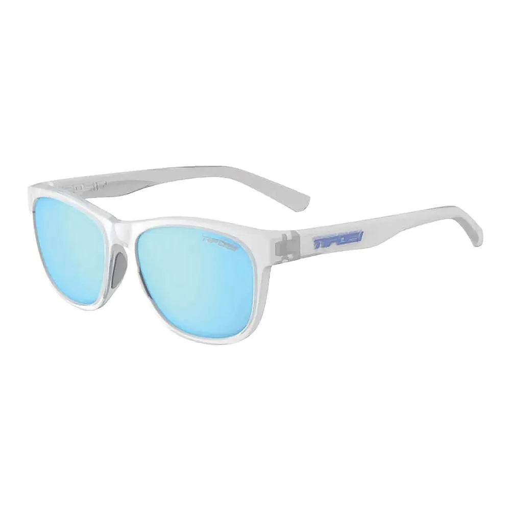 Swank Polarized Sunglasses Satin Clear with Clarion Blue Lenses