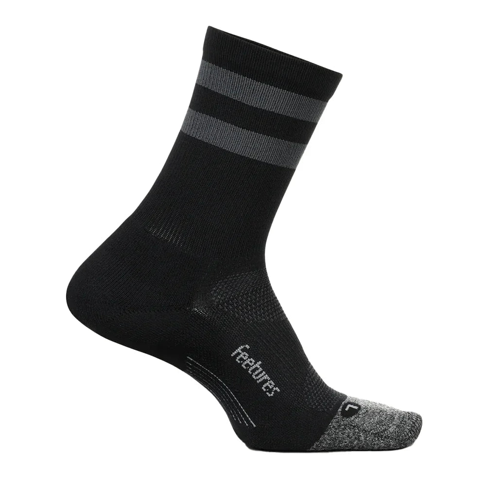 Elite Light Cushion Mini Crew Socks Black High Top Stripe Socks Feetures
