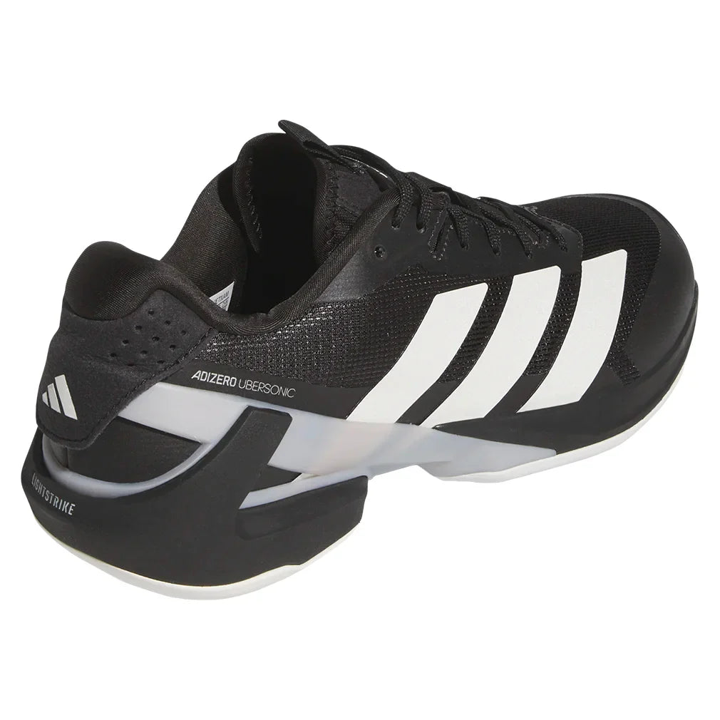 Men`s Adizero Ubersonic 5 Tennis Shoes Core Black and Silver Metallic Footwear Adidas