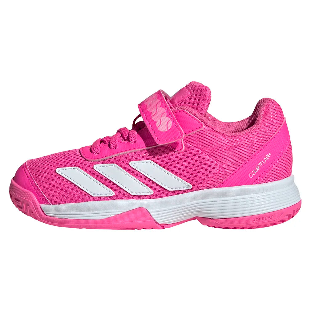 Juniors' Courtflash Tennis Shoes Lucid PInk and Core White